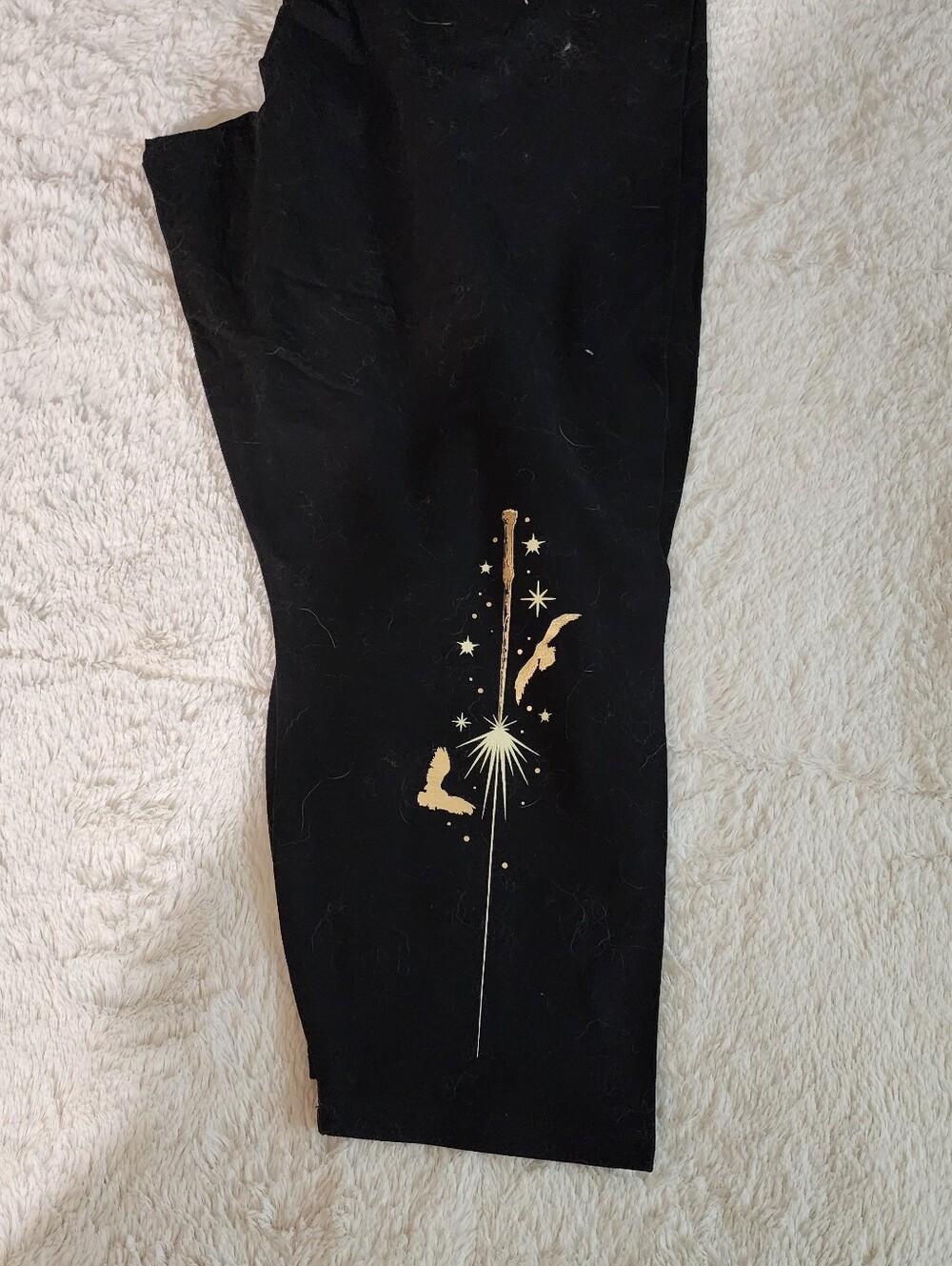 Womens Black Leggings with Gold Magic Wand Graphic